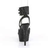 Black Glitter 15 cm DELIGHT-691LG pleaser high heels with ankle straps