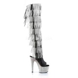 Black Leatherette 18 cm BEJRSF-7 womens fringe boots high heels