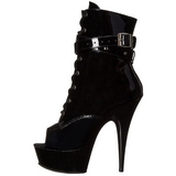 Black Shiny 15 cm DELIGHT-1033 Open Toe Platform Ankle Calf Boots