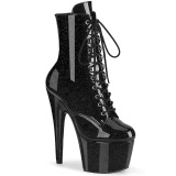Black glitter 18 cm high heels ankle boots platform