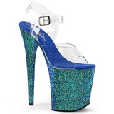 Blue Glitter 20 cm FLAMINGO-808LG Platform High Heeled Sandal Shoes