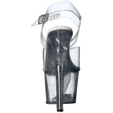 Gennemsigtig 18 cm Pleaser SKY-308MG glitter plateau high heels sko