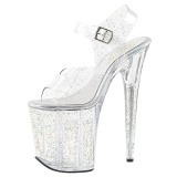 Gennemsigtig 20 cm Pleaser FLAMINGO-808MMG glitter plateau high heels sko