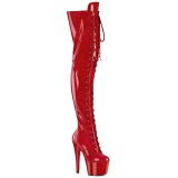 Glitter 18 cm ADORE-3020GP Red thigh high boots with laces high heels