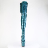 Glitter 18 cm ADORE-3020GP Teal thigh high boots with laces high heels