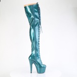 Glitter 18 cm ADORE-3020GP Teal thigh high boots with laces high heels