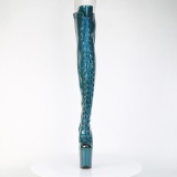 Glitter 20 cm PEEP TOE Teal thigh high boots with laces high heels