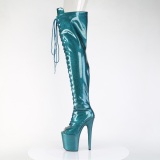 Glitter 20 cm PEEP TOE Teal thigh high boots with laces high heels