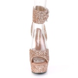 Gold Glitter 15 cm DELIGHT-691LG pleaser high heels with ankle straps