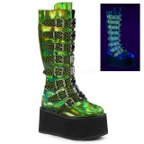 Green 9 cm DAMNED-318 womens buckle boots with platform