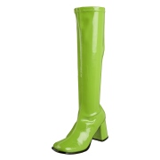 Grønne laklæder støvler blokhæl 7,5 cm - 70 erne hippie disco boots knæhøje - patent læder støvler