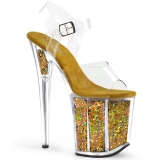 Guld 20 cm FLAMINGO-808GF glitter plateau high heels sko