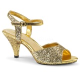 Guld glimmer 8 cm Fabulicious BELLE-309G højhælede sandaler til kvinder