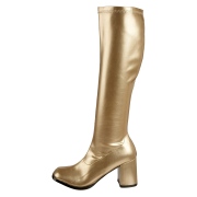 Gyldne vinyl støvler blokhæl 7,5 cm - 70 erne hippie disco gogo knæhøje boots
