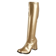 Gyldne vinyl støvler blokhæl 7,5 cm - 70 erne hippie disco gogo knæhøje boots