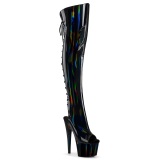 Hologram 18 cm ADORE-3019HWR black thigh high boots open toe with lace up