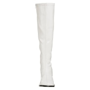 Hvide laklæder støvler blokhæl 7,5 cm - 70 erne hippie disco boots knæhøje - patent læder støvler