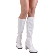 Hvide laklæder støvler blokhæl 7,5 cm - 70 erne hippie disco boots knæhøje - patent læder støvler