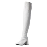 Hvide vinyl lårlange støvler 7,5 cm - 70 erne hippie disco gogo lårlange boots