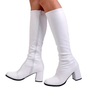 Hvide vinyl støvler blokhæl 7,5 cm - 70 erne hippie disco gogo knæhøje boots