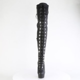Kunstlæder 15 cm DELIGHT-3022 Sorte lårlange støvler med snørebånd