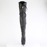 Kunstlæder 15 cm DELIGHT-3022 Sorte lårlange støvler med snørebånd