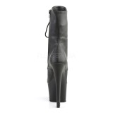 Kunstlæder 18 cm SKY-1020 Sorte højhælede ankelstøvler med snørebånd