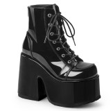 Laklæder 13 cm CAMEL-203 sorte plateau boots til damer demonia