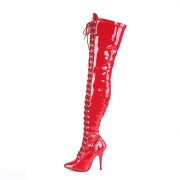 Laklæder 13 cm SEDUCE-3024 Røde lårlange støvler med snørebånd
