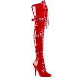 Laklæder 13 cm SEDUCE-3028 Røde lårlange støvler med snørebånd