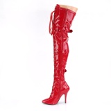 Laklæder 13 cm SEDUCE-3028 Røde lårlange støvler med snørebånd