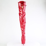 Laklæder 15 cm DELIGHT-3022 Røde lårlange støvler med snørebånd