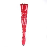 Laklæder 15 cm DELIGHT-3027 Røde lårlange støvler med snørebånd