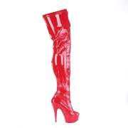 Laklæder 15 cm DELIGHT-3027 Røde lårlange støvler med snørebånd