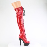 Laklæder 15 cm DELIGHT-3029 Røde lårlange støvler med snørebånd