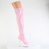 Laklæder 15 cm DELIGHT-3029 rosa lårlange støvler med snørebånd