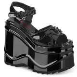 Laklæder 15 cm DemoniaCult WAVE-09 lolita plateau sandaler med kilehæle