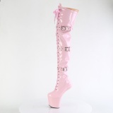 Laklæder 20 cm CRAZE-3028 Heelless overknee damestøvler pony heels rosa