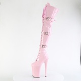 Laklæder overknees 23 cm INFINITY-3028 overknee lakstøvler med spænder rosa