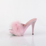 Leatherette 11,5 cm ELEGANT-401F Rosa mules high heels with marabou feathers
