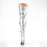 Leatherette 13 cm SEDUCE-3028 Silver overknee boots with laces