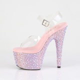 Lyser�d 18 cm BEJEWELED-708MS poledance h�je h�le sko med strass plateau