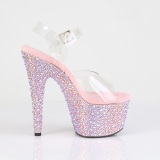 Lyser�d 18 cm BEJEWELED-708MS poledance h�je h�le sko med strass plateau