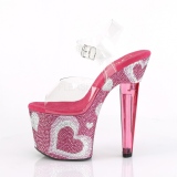 Lyser�d 18 cm LOVESICK-708HEART damesko med h�j h�l Glitrende Sten
