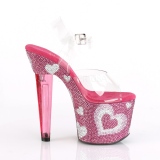 Lyser�d 18 cm LOVESICK-708HEART damesko med h�j h�l Glitrende Sten