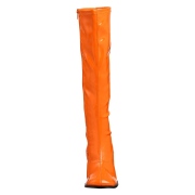 Orange laklæder støvler blokhæl 7,5 cm - 70 erne hippie disco boots knæhøje - patent læder støvler
