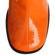 Orange laklæder støvler blokhæl 7,5 cm - 70 erne hippie disco boots knæhøje - patent læder støvler