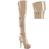 Patent 15 cm DELIGHT-3018 high heeled thigh high boots with buckles beige