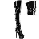 Patent 15 cm DELIGHT-3018 high heeled thigh high boots with buckles black