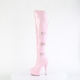 Patent 15 cm DELIGHT-3018 high heeled thigh high boots with buckles rose